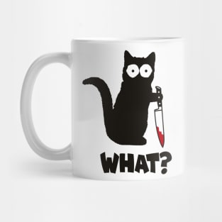 Cat What Black Cat Shirt, Murderous Cat With Knife Shirt Mug